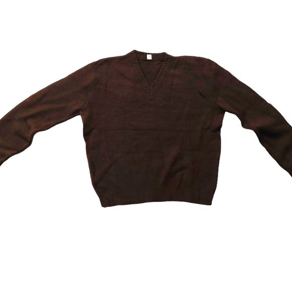 Retro Vintage 1940s-1950s Chocolate Brown V-Neck Long Sleeve Knit Sweater - Picture 2 of 16